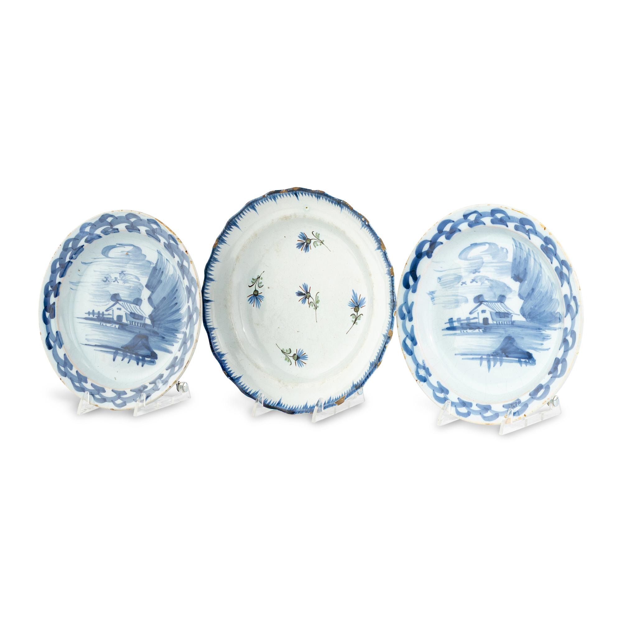 A Collection of Three English Delft Blue-and-White Decorated Articles