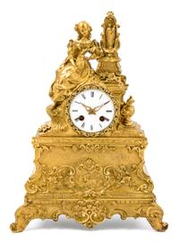 A French Gilt Metal Figural Mantel Clock Height 14 1/2 inches. — 19TH CENTURY