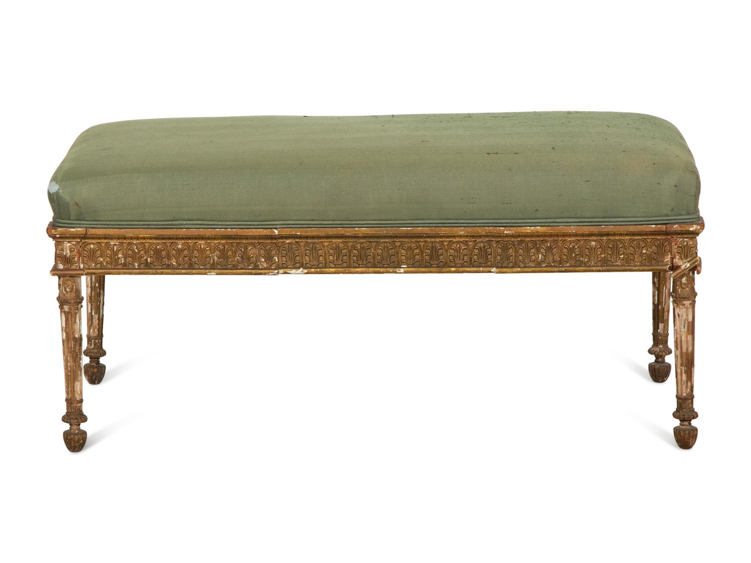 A Louis XVI Style Giltwood Bench with Upholstered Seat