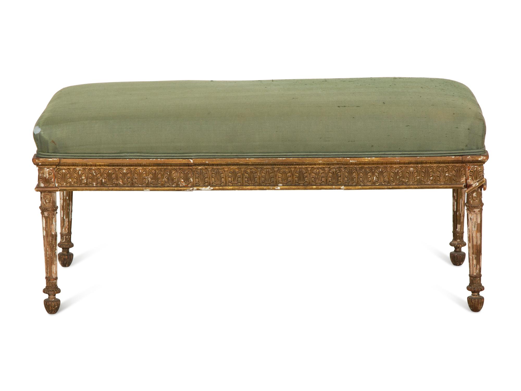 A Louis XVI Style Giltwood Bench with Upholstered Seat