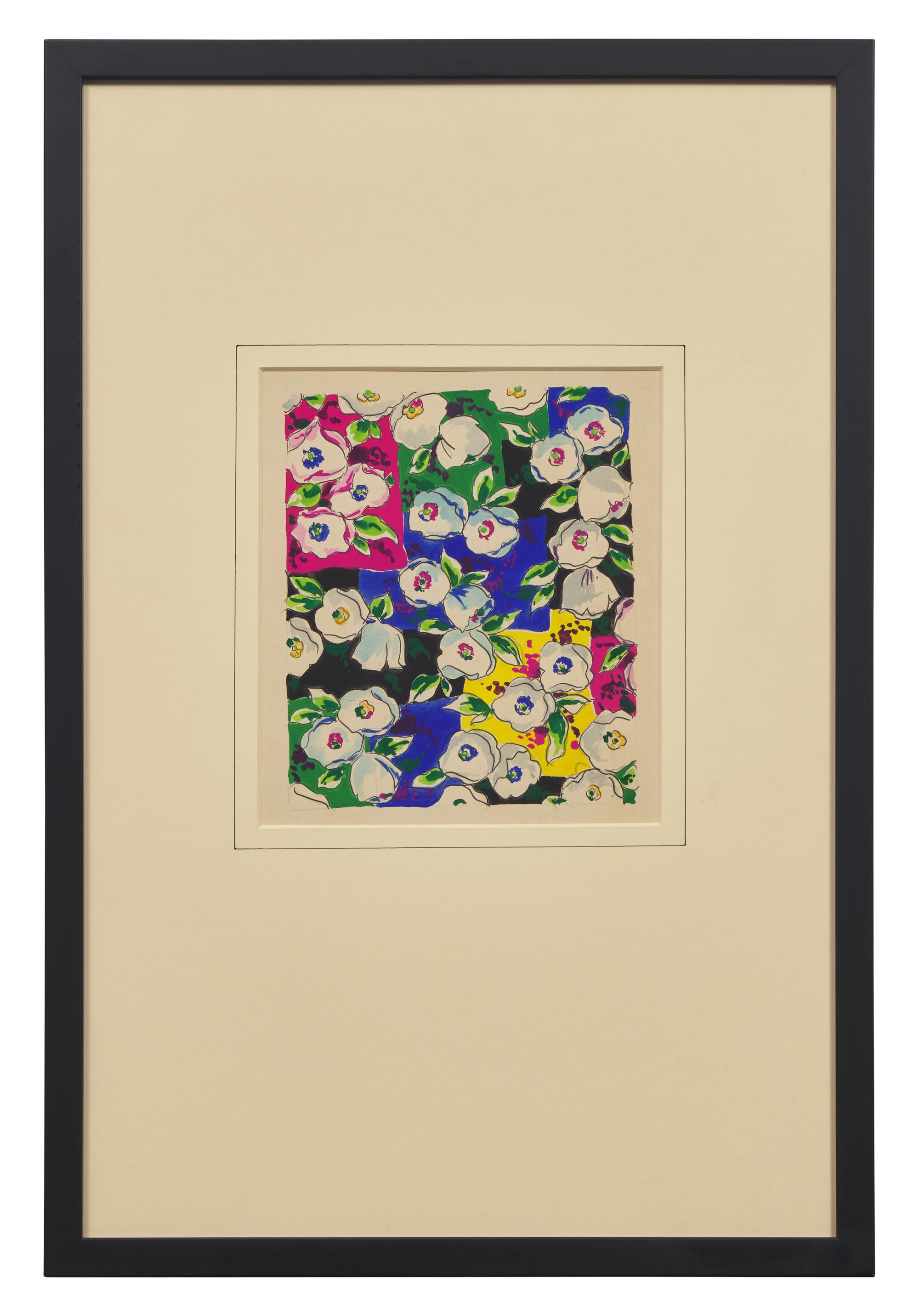 A Group of Three French Gouaches of Apparel Textile Designs By Louis Lang DONATED BY CORA GINSBURG, LLC.