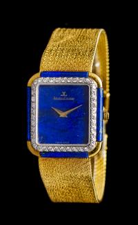 An 18 Karat Yellow Gold, Lapis Lazuli and Diamond Wristwatch, Jaeger LeCoultre,