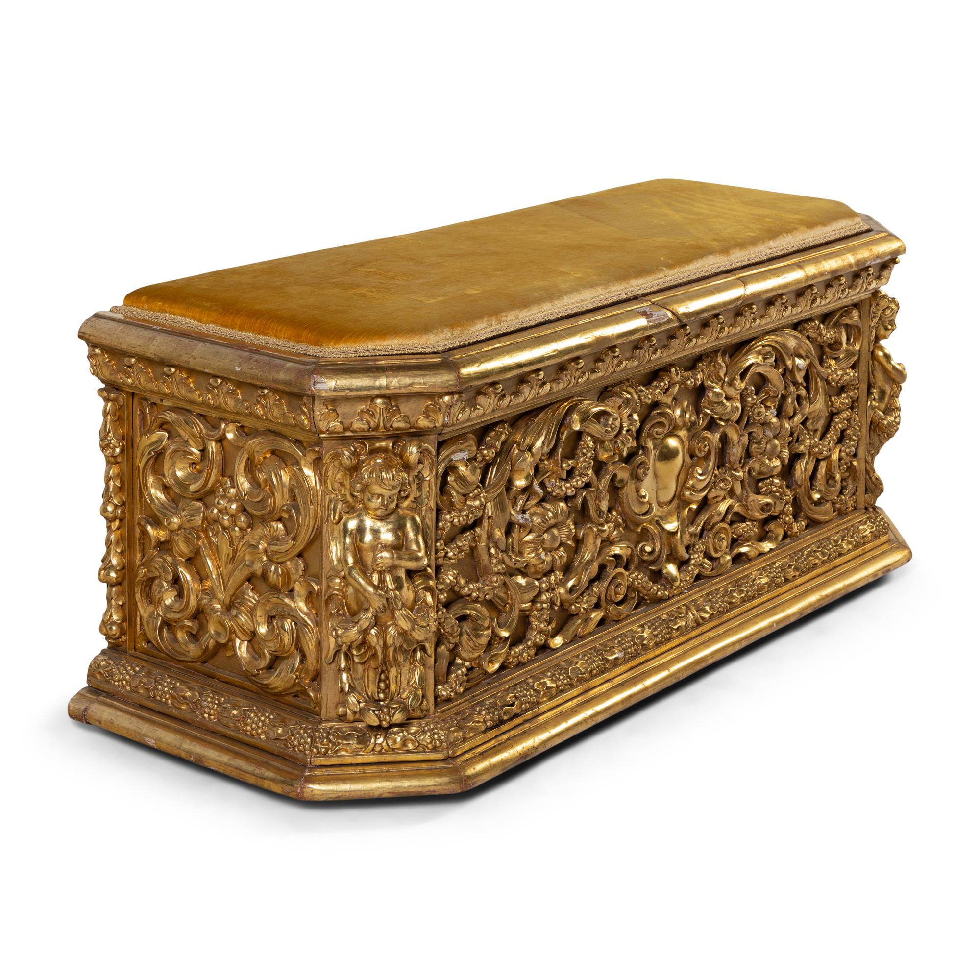 An Italian Baroque Style Carved Giltwood Chest