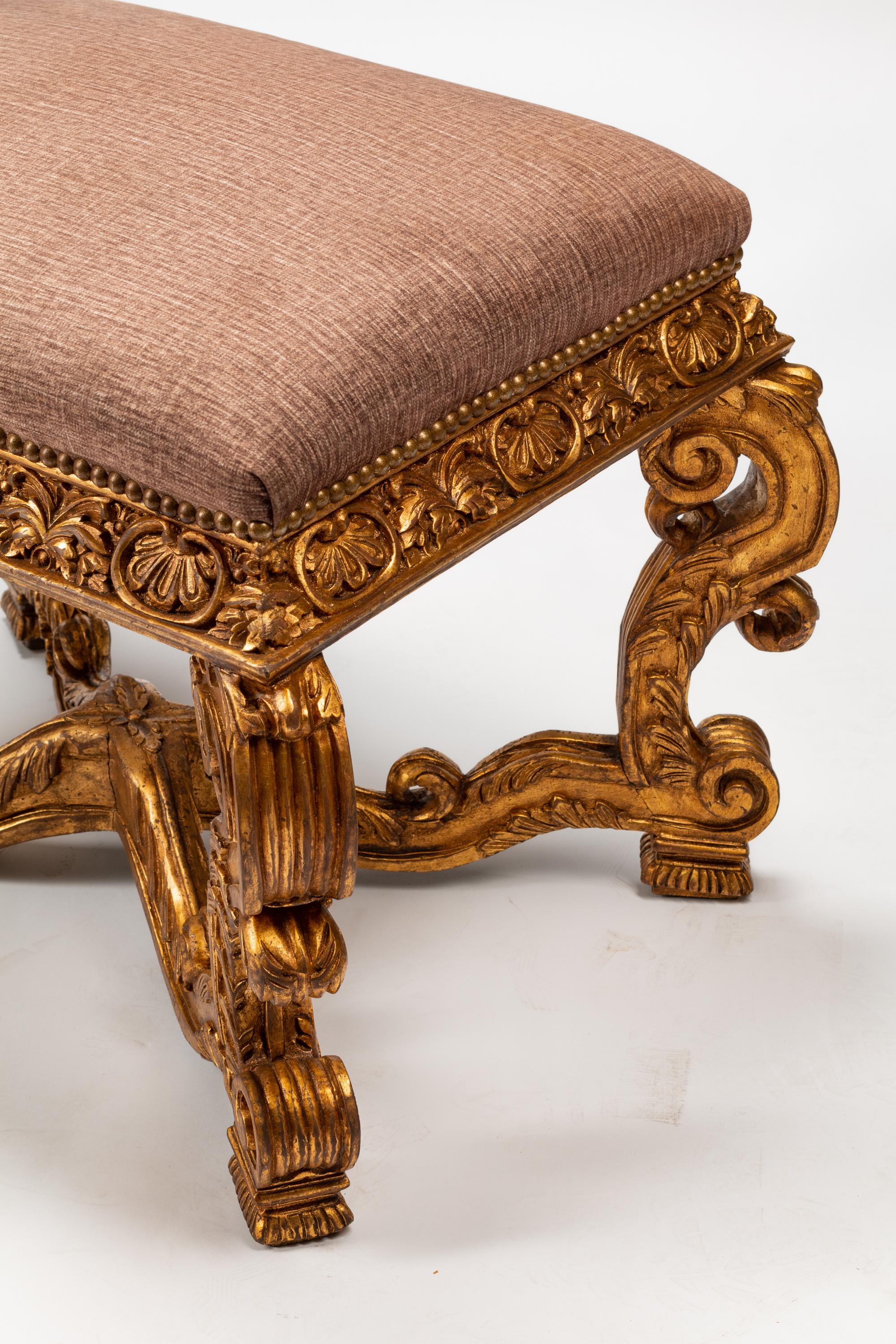 A Pair of Italian Baroque Style Giltwood Stools