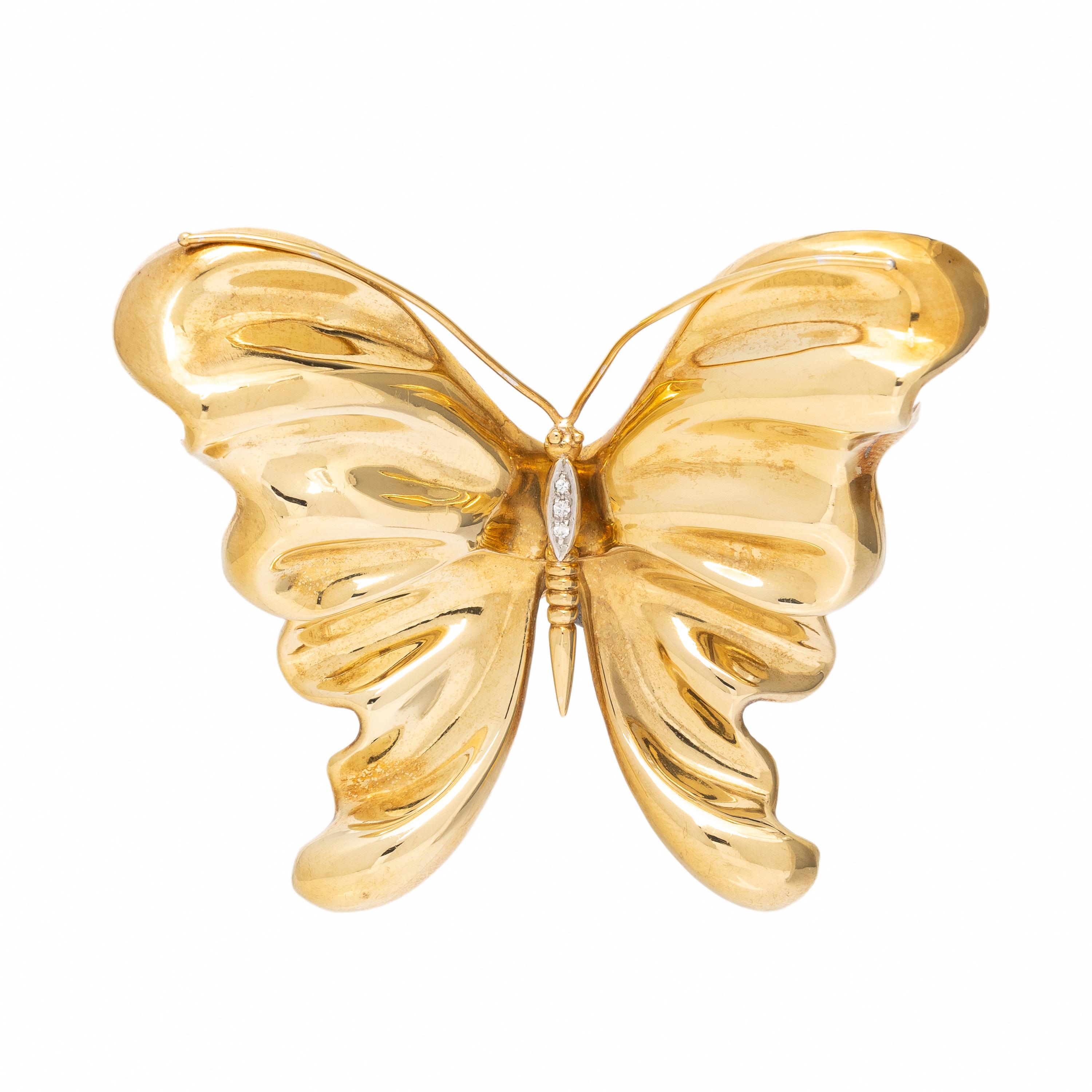 Yellow Gold and Diamond Butterfly Pendant Brooch