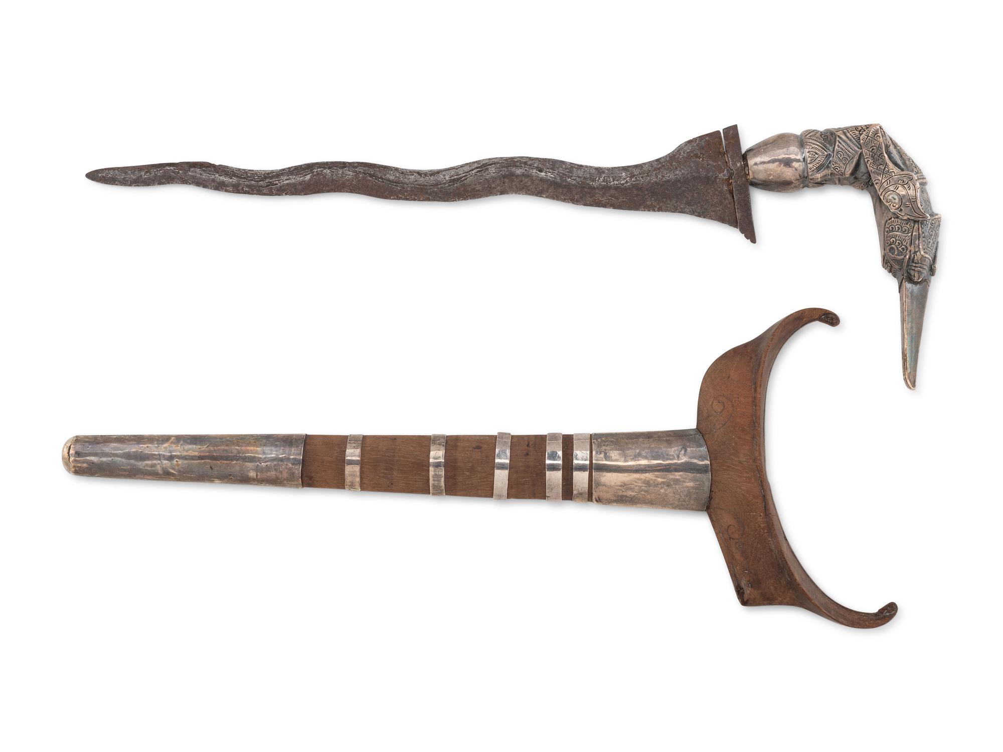 An Indonesian Kris Knife with Silver Fittings