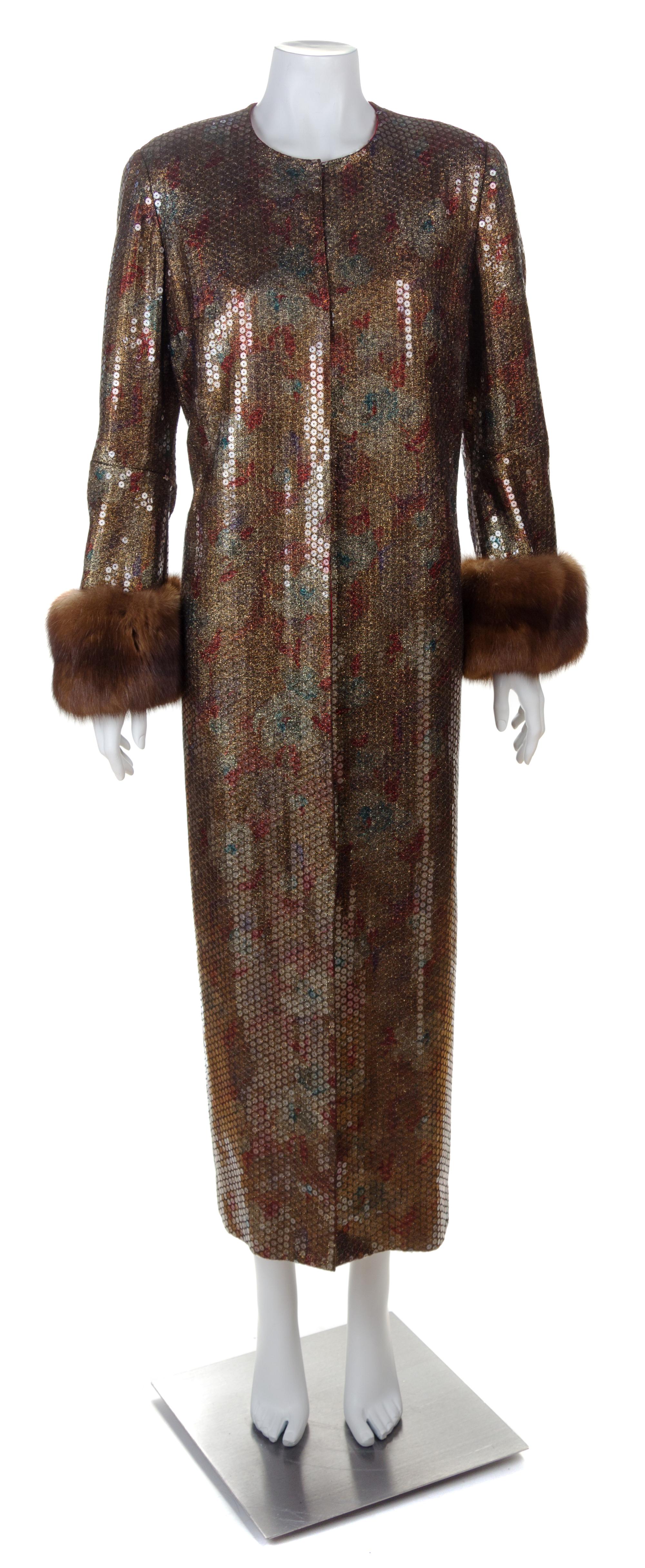 A Sequin Evening Coat with Fur Trim, No size.