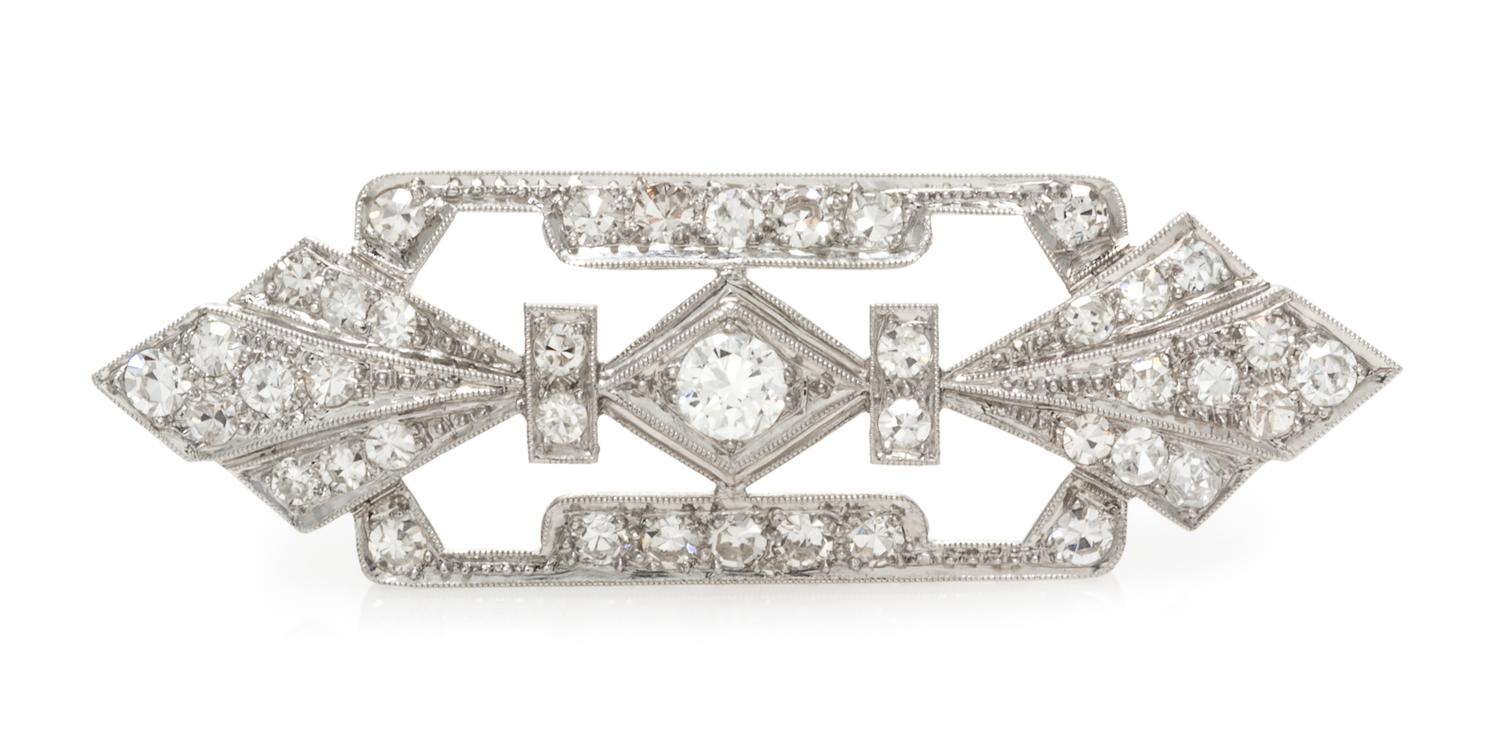 An Art Deco Platinum and Diamond Brooch, 3.50 dwts.
