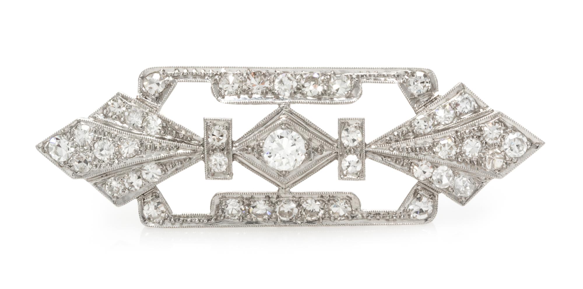 An Art Deco Platinum and Diamond Brooch, 3.50 dwts.