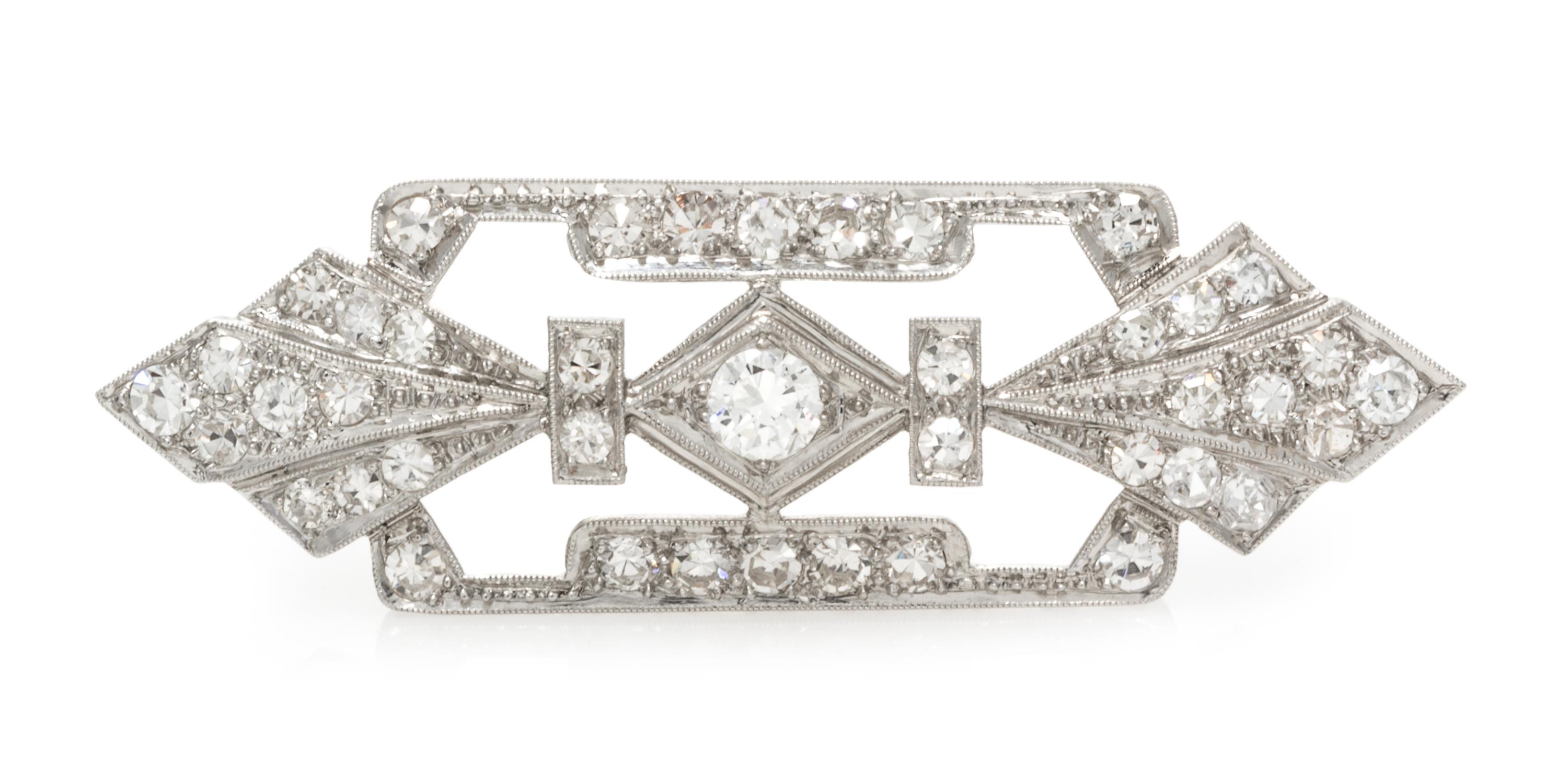 An Art Deco Platinum and Diamond Brooch, 3.50 dwts.