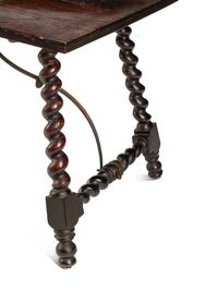 A Spanish Baroque Iron-Mounted Walnut Trestle Table