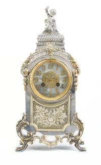 An American Silverplate Mantle Clock, Derby Silver Co., Derby, Connecticut, Height 16 1/2 inches.