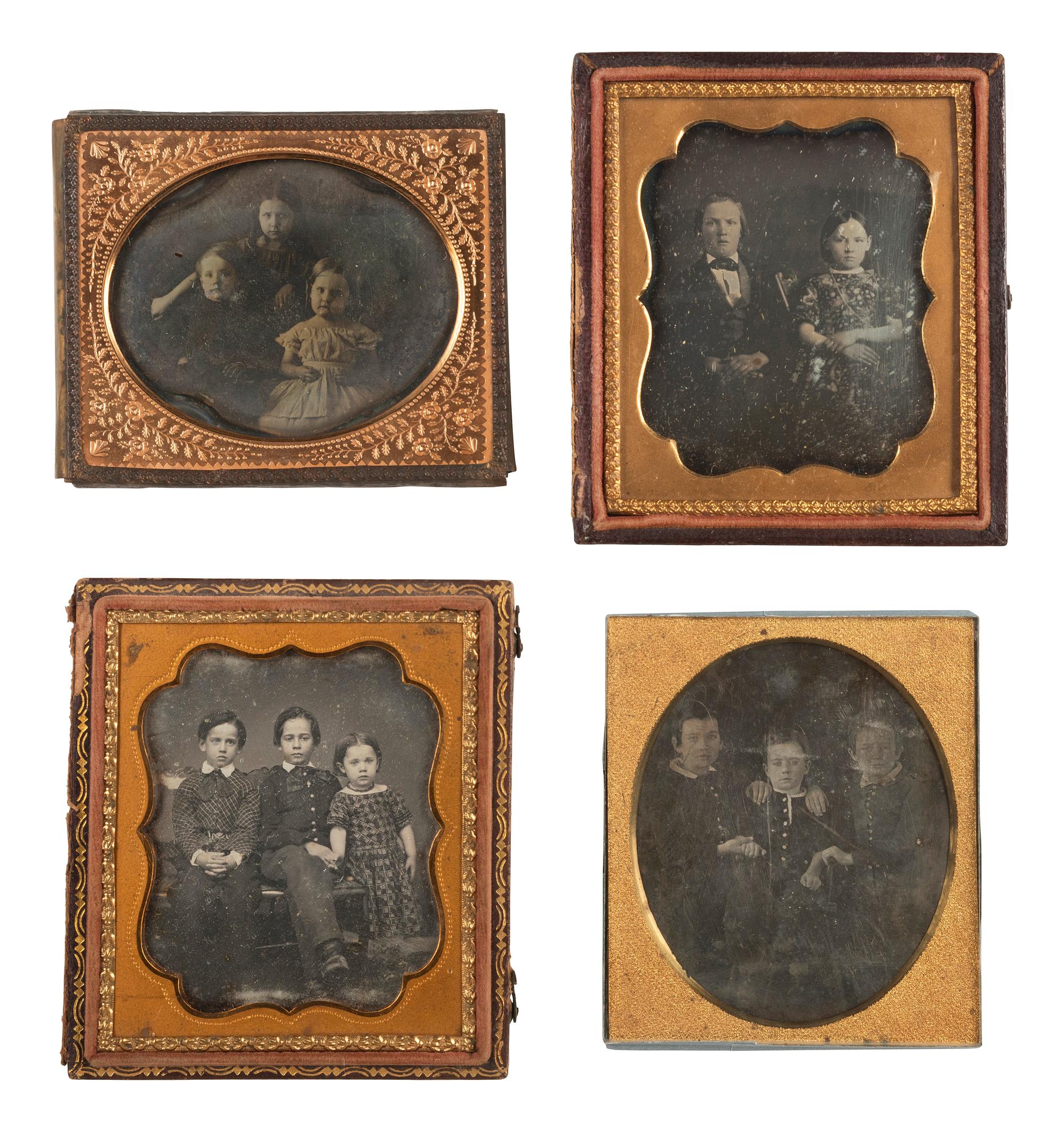 [EARLY PHOTOGRAPHY]. 33 sixth plate and quarter plate daguerreotypes of siblings in pairs & trios.