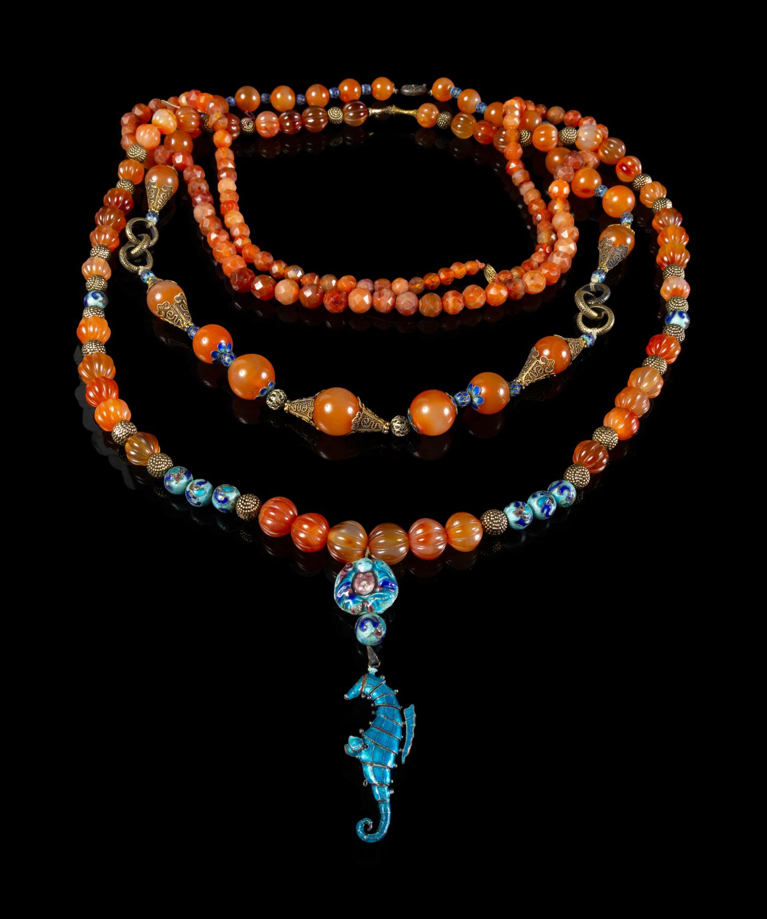 Three Chinese Carnelian Agate Necklaces