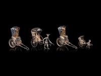 Four Chinese Miniature Silver Models of Rickshaws and A Set of Gilt Silver Hat Pins