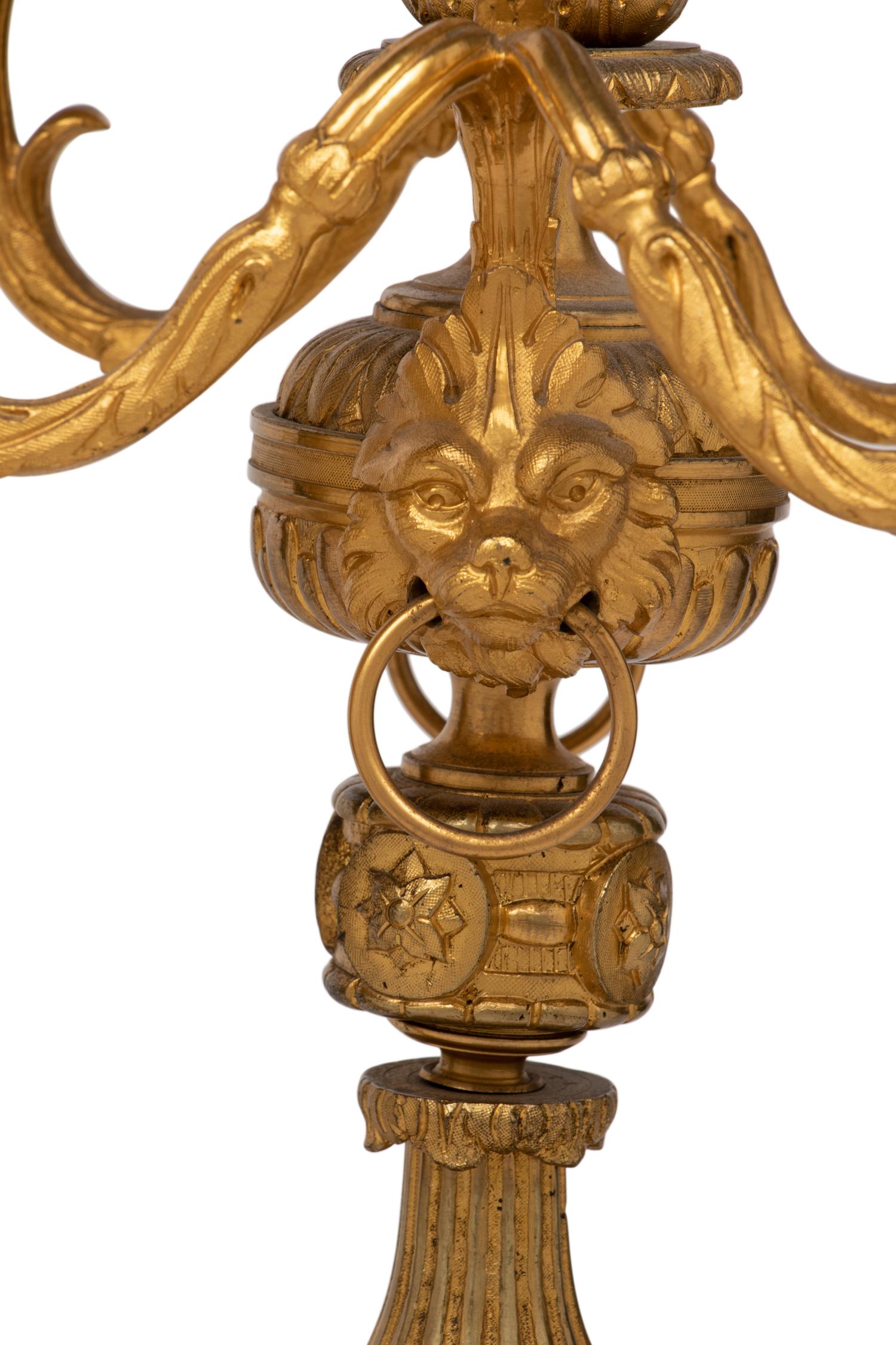 A Pair of Napoleon III Gilt Bronze Five-Light Candelabra