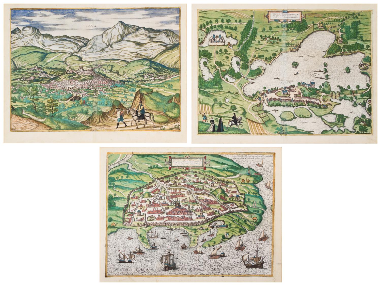 (MAPS) BRAUN, GEORG; HOGENBERG, FRANZ. Collection of three engraved atlas maps.