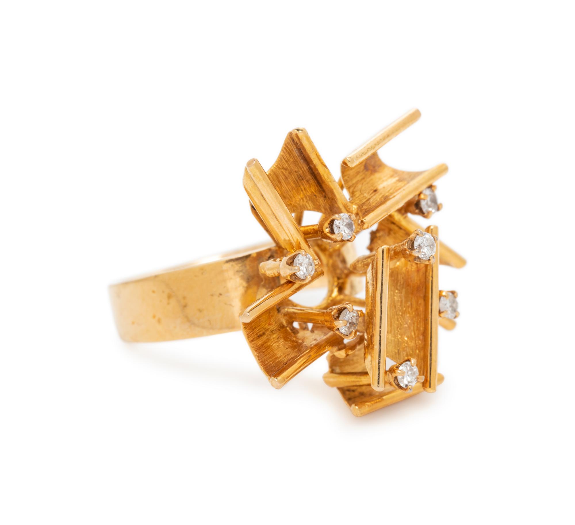 MODERNIST, YELLOW GOLD AND DIAMOND RING
