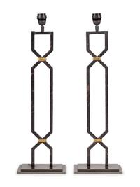 A Pair of Patinated Metal Table Lamps