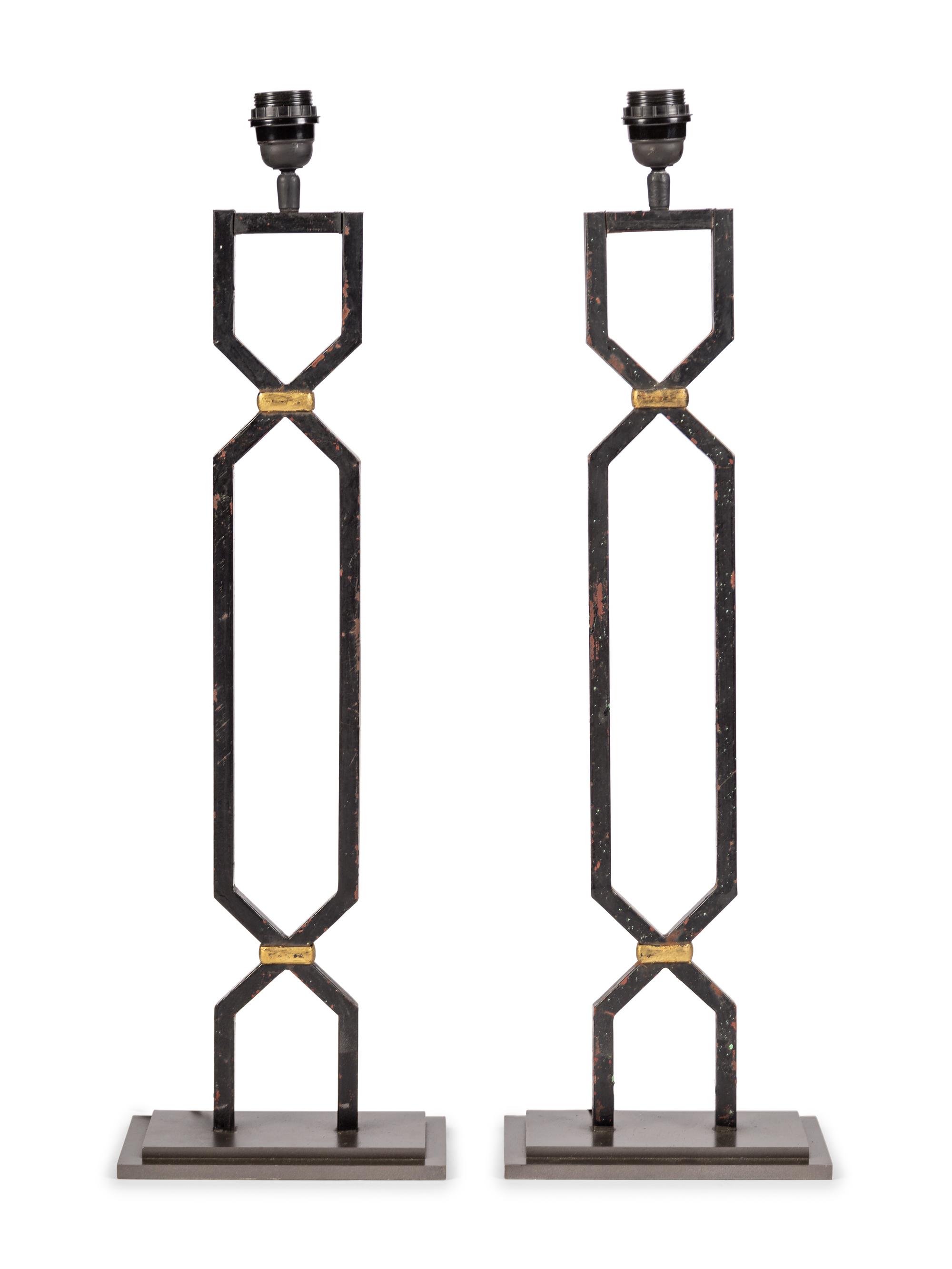 A Pair of Patinated Metal Table Lamps