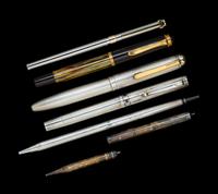 A Pelikan Fountain Pen, Tiffany and Co. Rollerball Pen and Five Silver-Bodied Writing Instruments