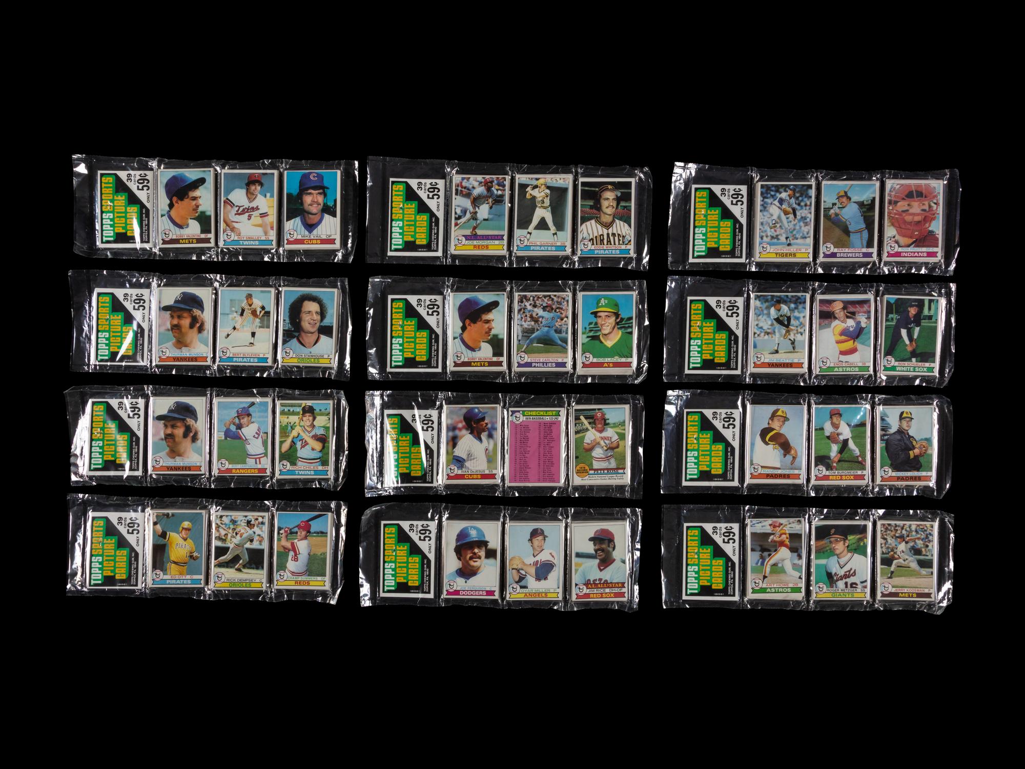 A Box of 24 Unopened 1979 Topps Baseball Card Rack Packs with Multiple Hall of Famers and Notable Visible – Possible Ozzie Smith Rookie Cards