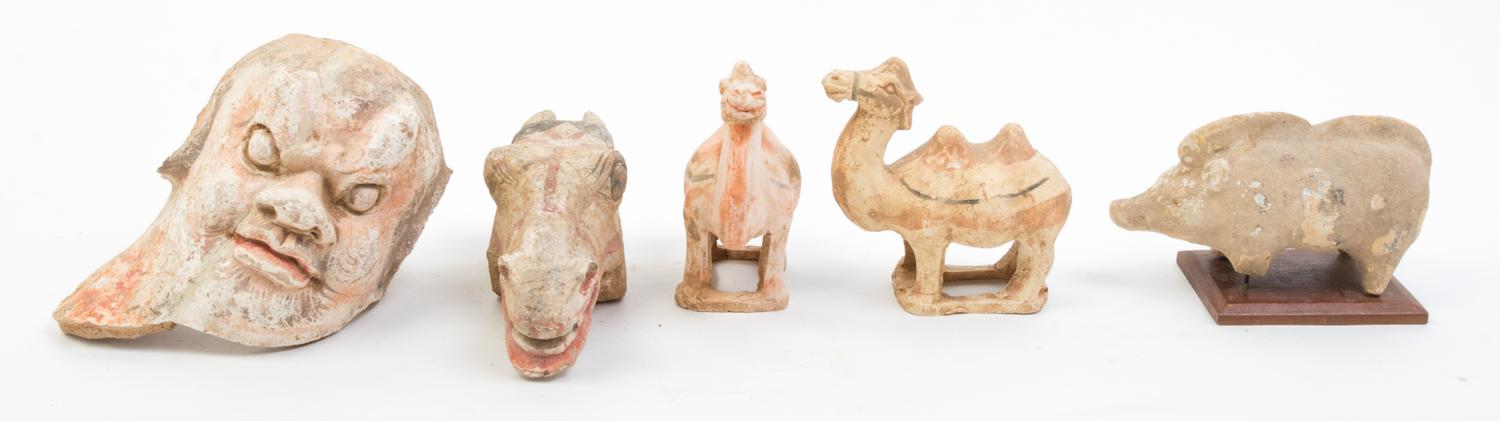 A Group of Tang Style Pottery Articles Height of first 6 1/2 inches.