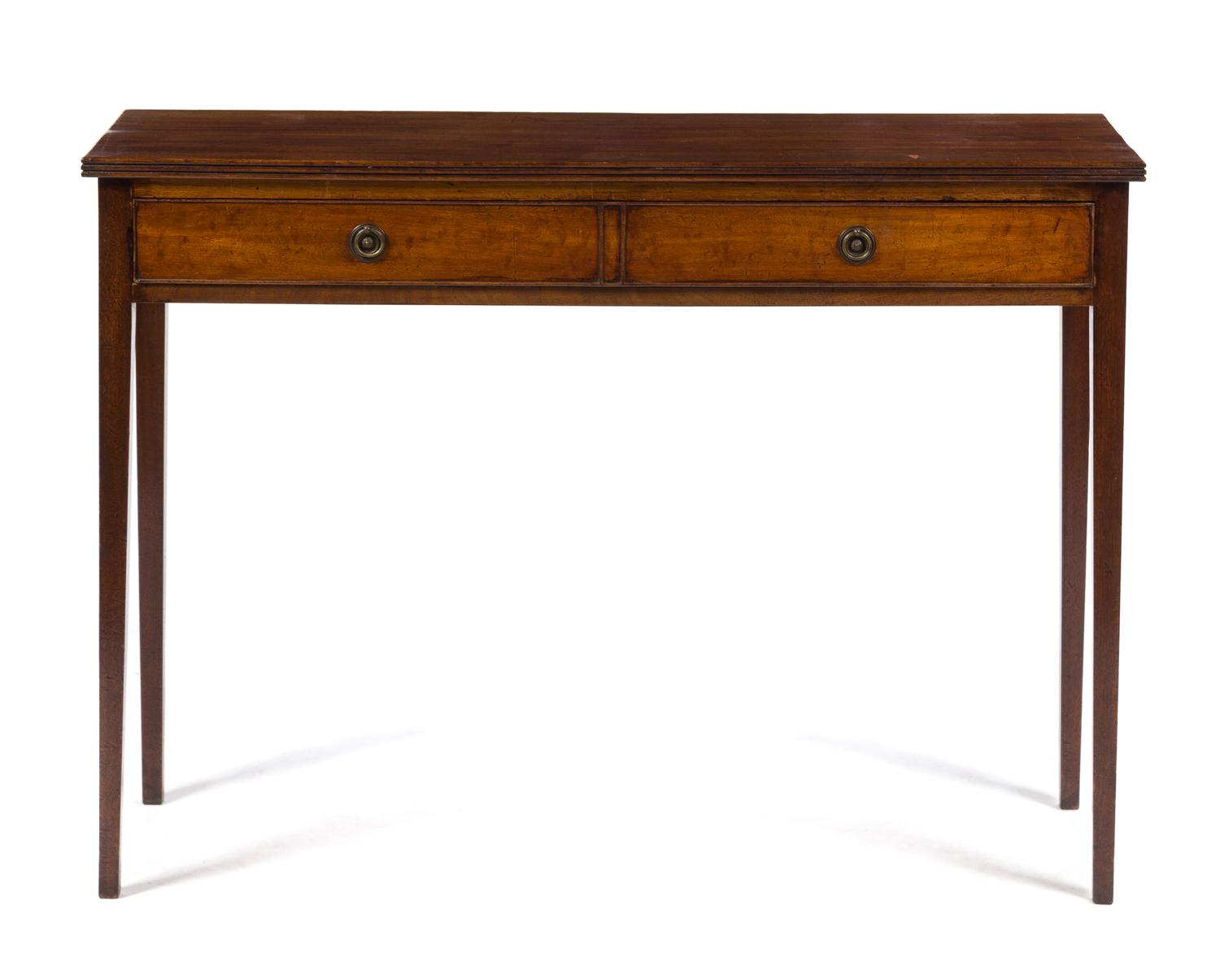 A Regency Style Mahogany Console Table Height 30 1/4 x width 41 3/4 x depth 13 3/8 inches. — ARTHUR BRETT & SONS, LATE 19TH CENTURY