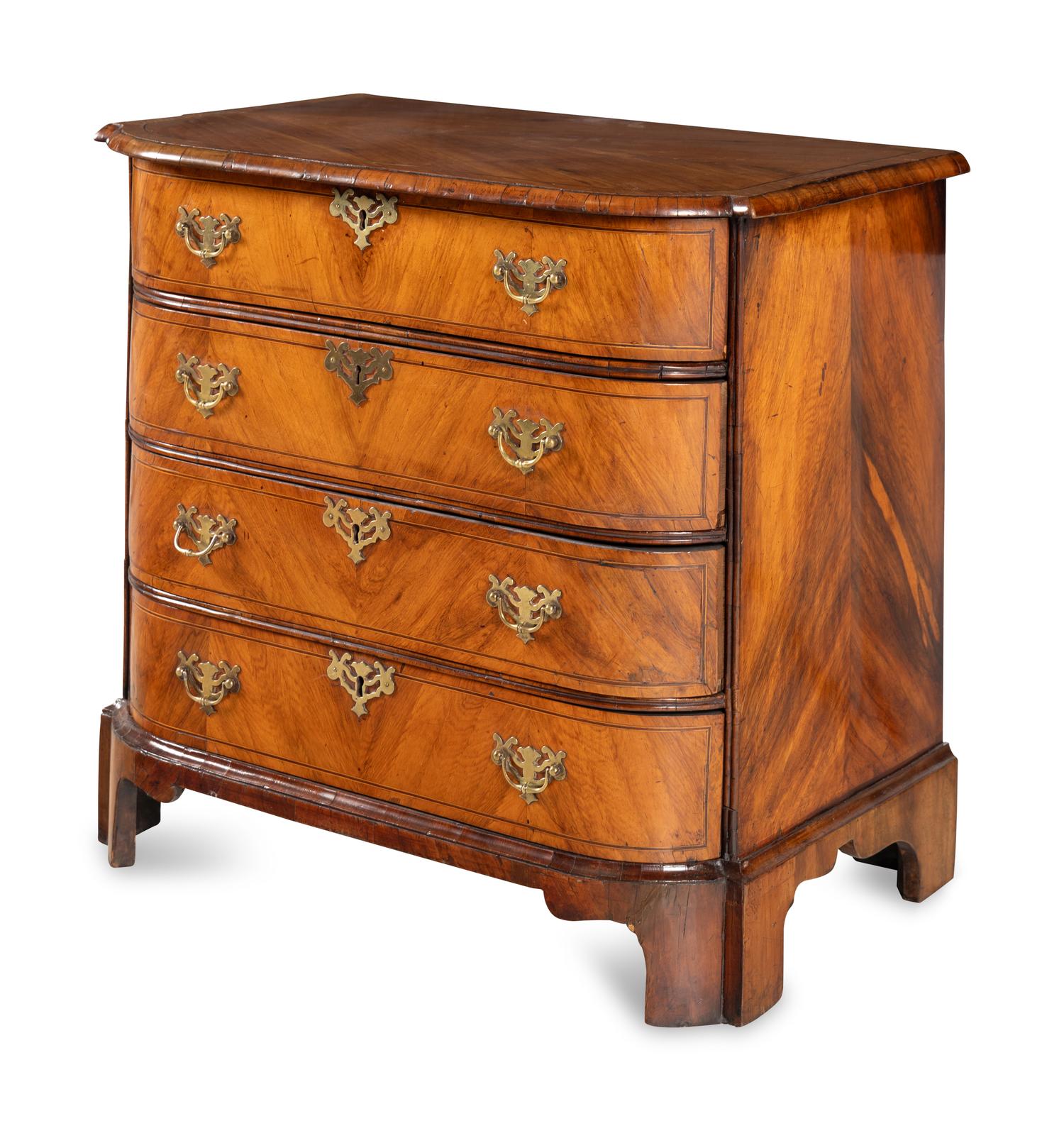 A George III Bookmatch-Veneered Bowfront Chest of Drawers