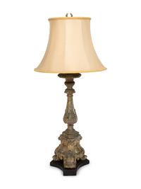 A Painted Plaster Pricket Mounted as a Lamp