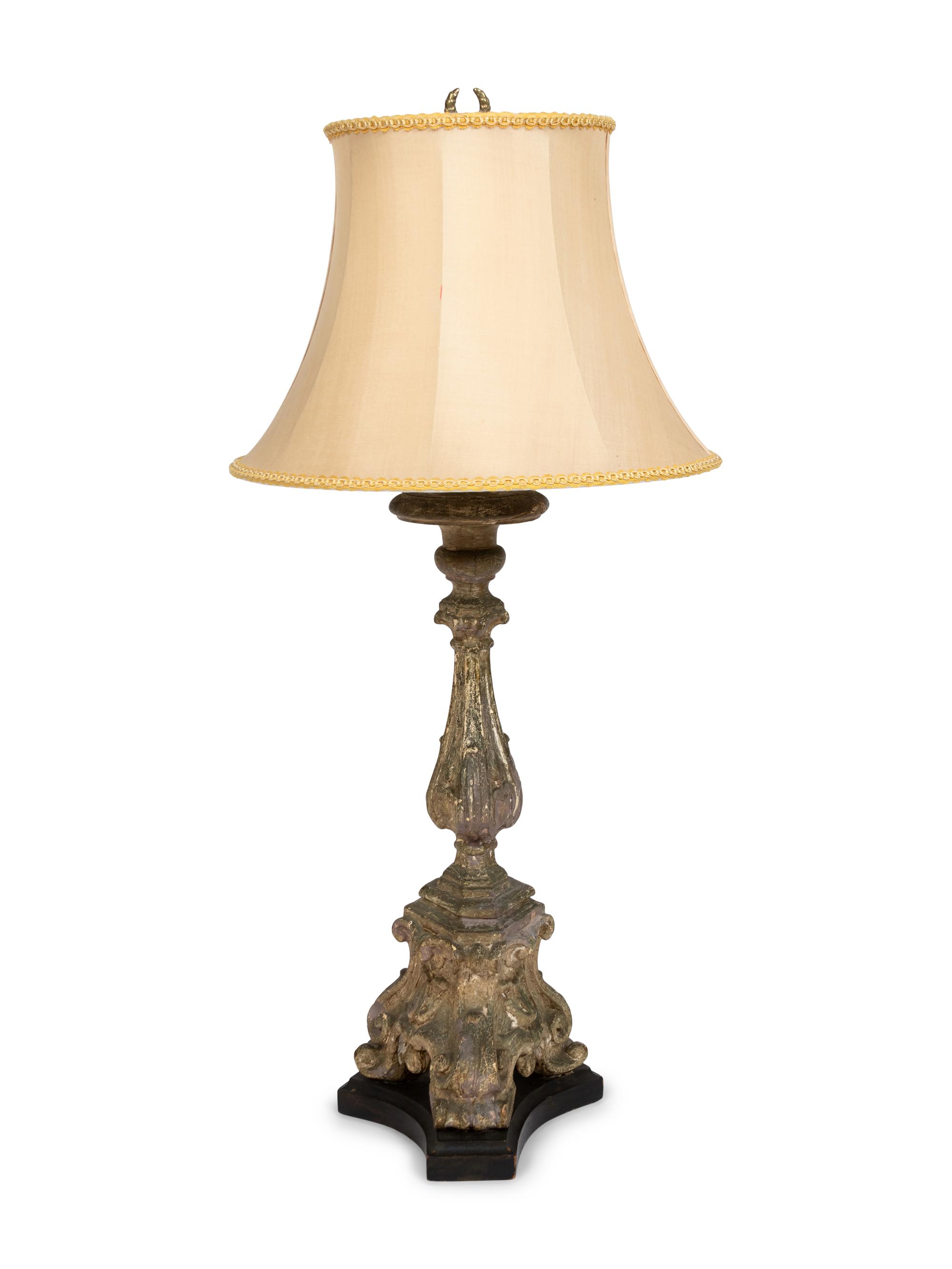 A Painted Plaster Pricket Mounted as a Lamp