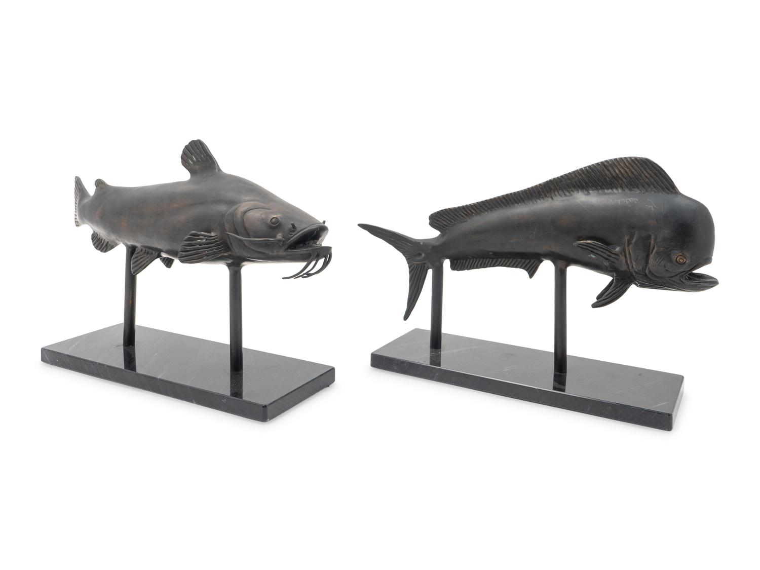 A Pair of Contemporary Patinated Bronze Fish