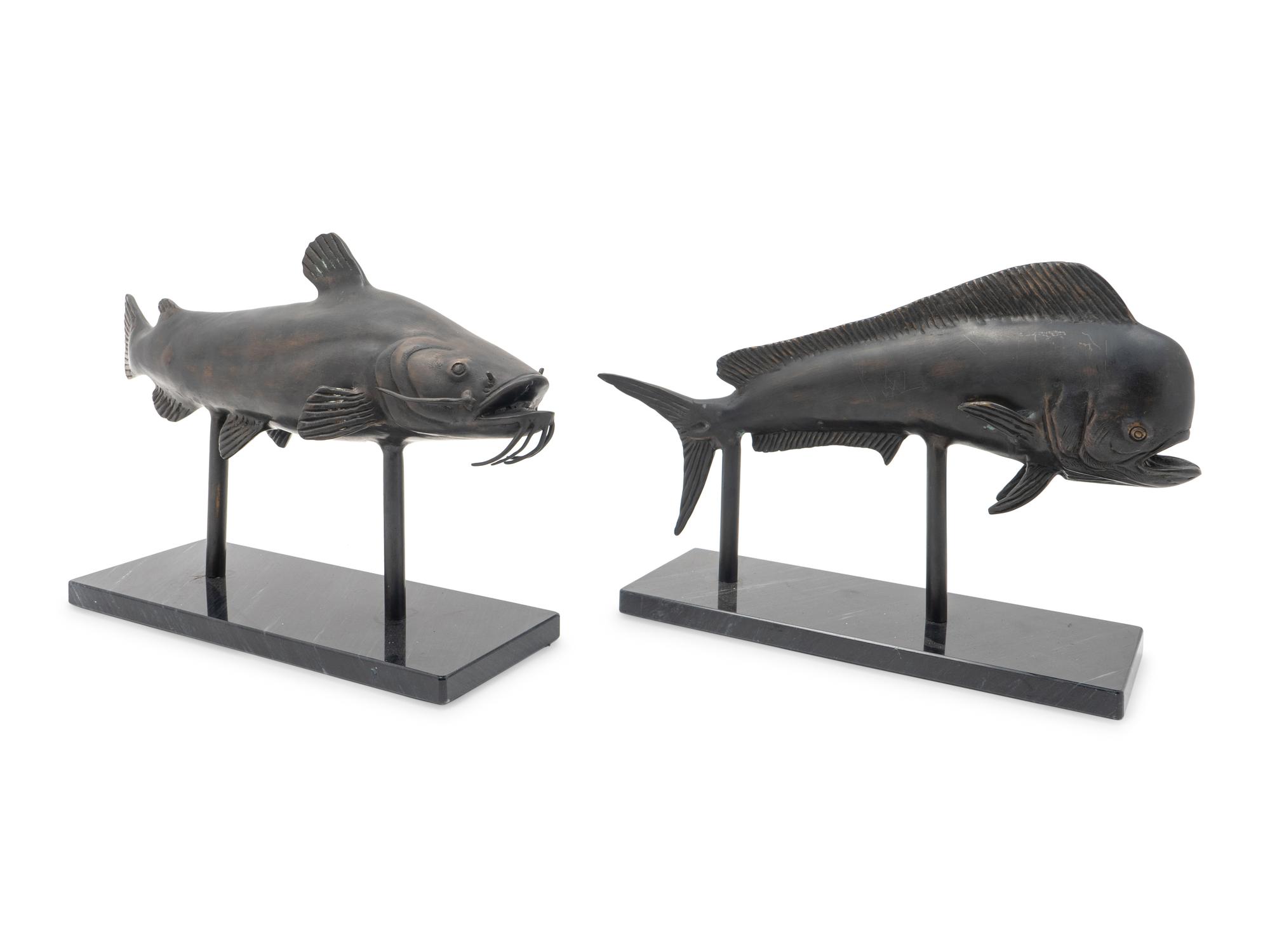 A Pair of Contemporary Patinated Bronze Fish