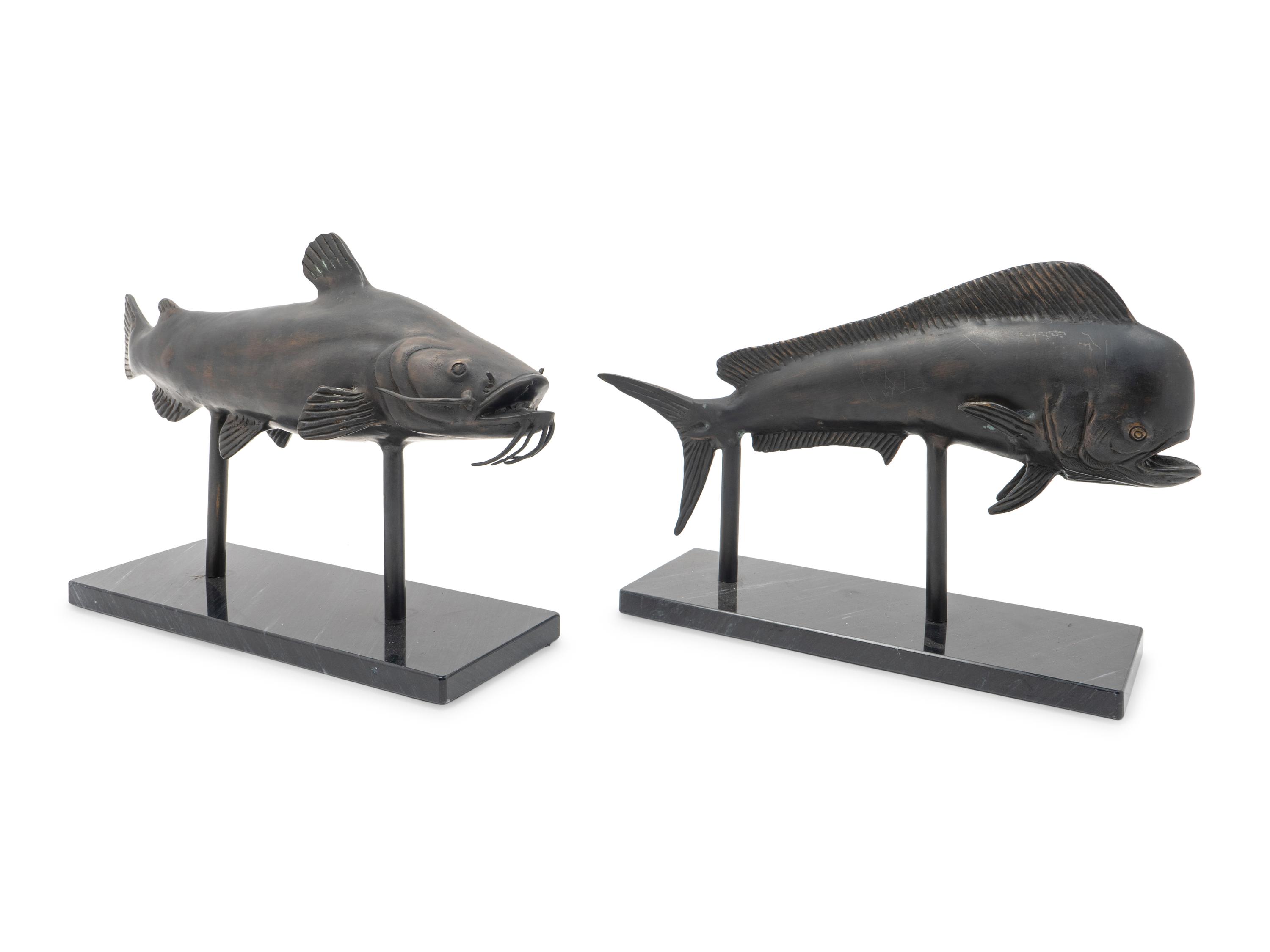 A Pair of Contemporary Patinated Bronze Fish