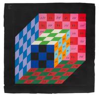 Victor Vasarely, (French/Hungarian, 1908-1997), Untitled together with two color paper templates and a black and white mylar template