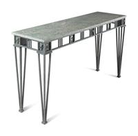 A Contemporary Patinated Metal and Marble-Top Console Table