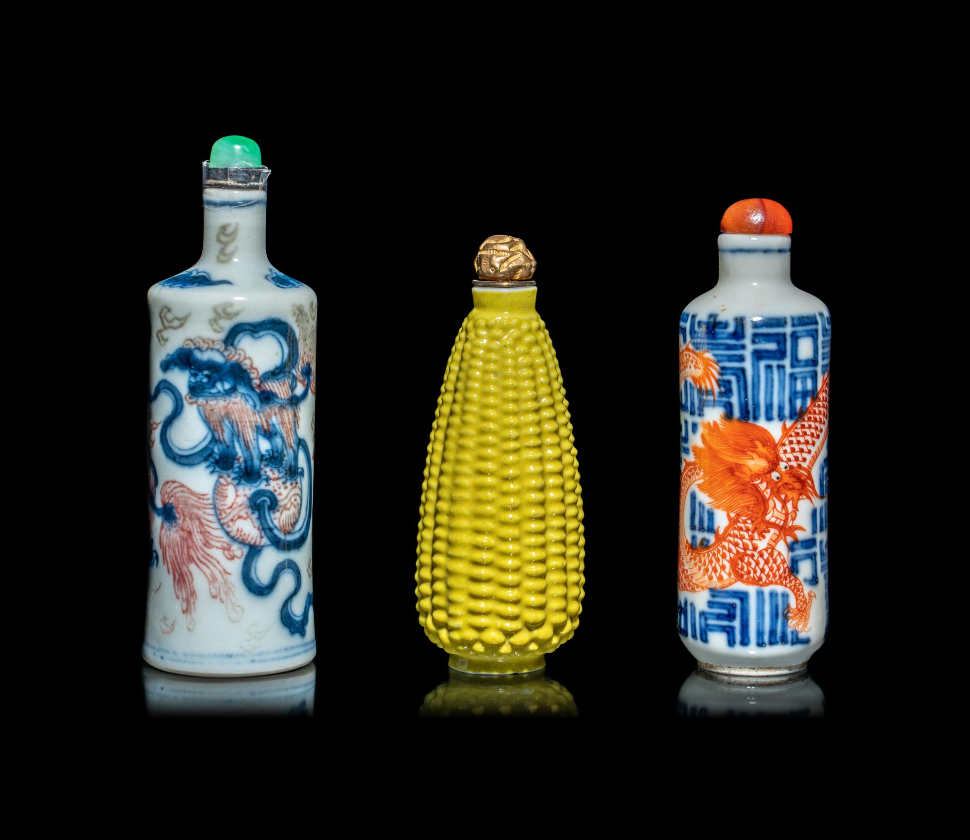 Three Chinese Porcelain Snuff Bottles