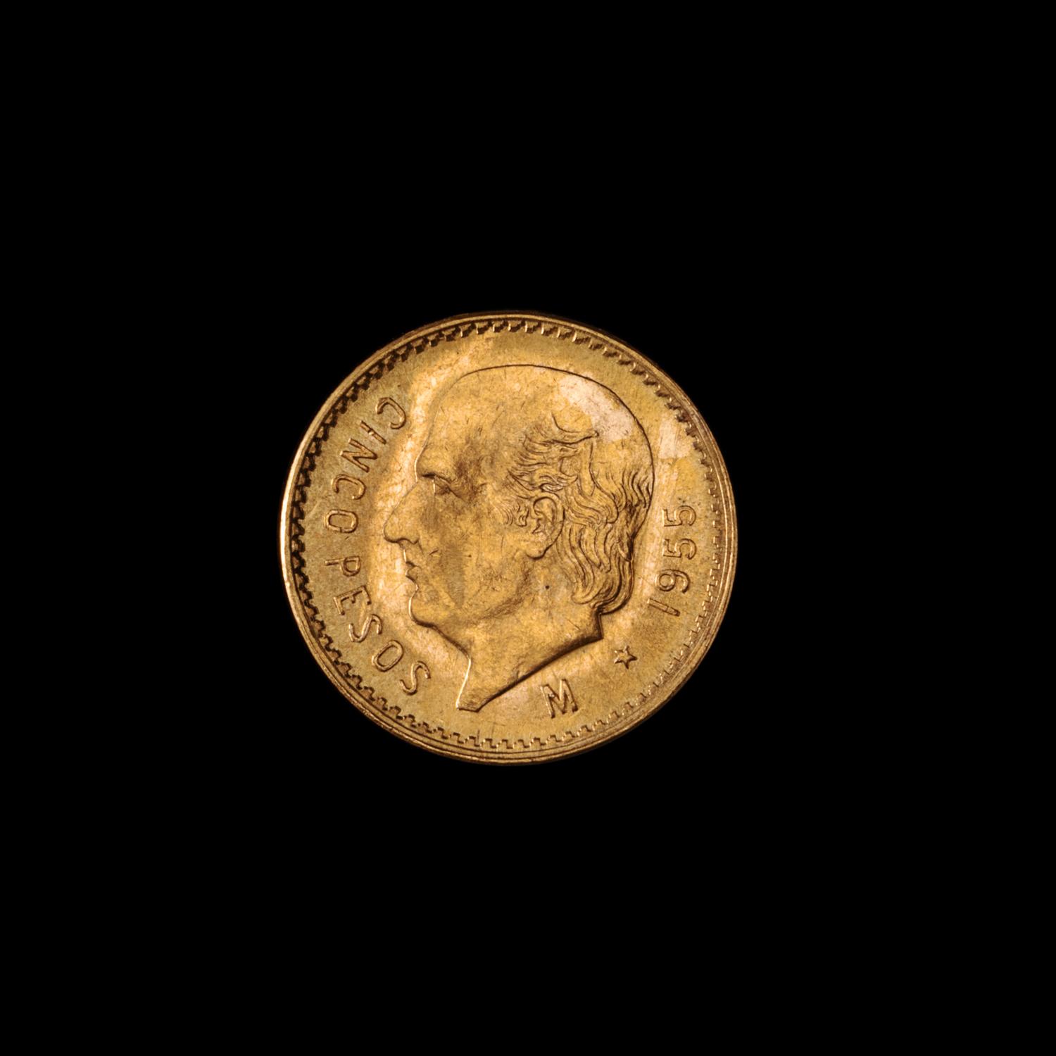 A Republic of Mexico 1955-M 5 Peso Gold Coin