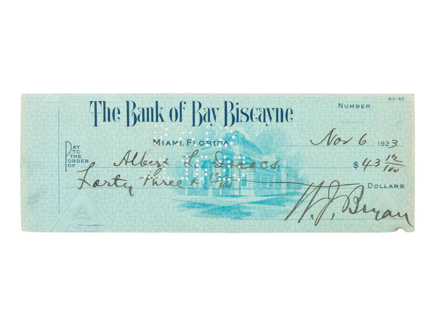GARFIELD, James A. (1831-1881). Clipped signature from a check with correspondence from Garfield's sons. [ With: ] BRYAN, William Jennings. Signature.
