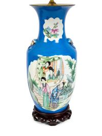 A Pair of Chinese Export Porcelain Vases Mounted as Lamps
