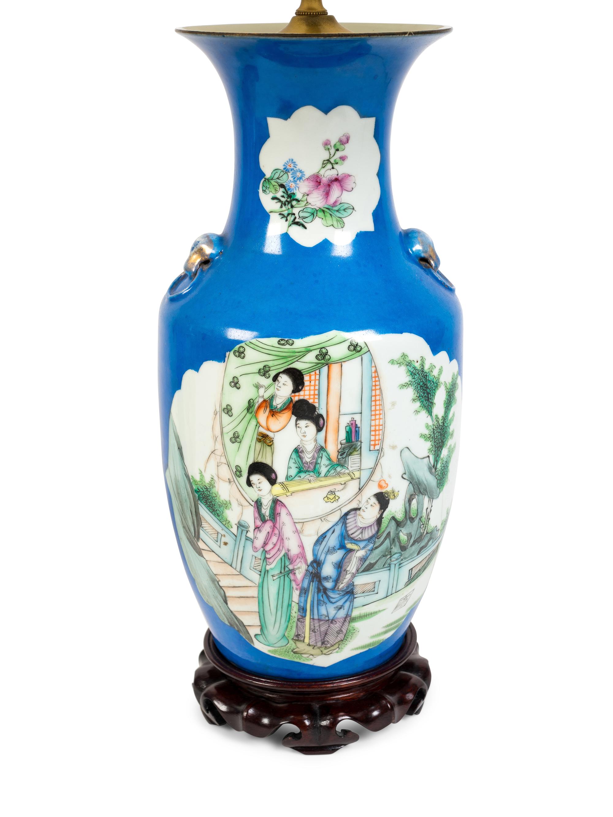 A Pair of Chinese Export Porcelain Vases Mounted as Lamps