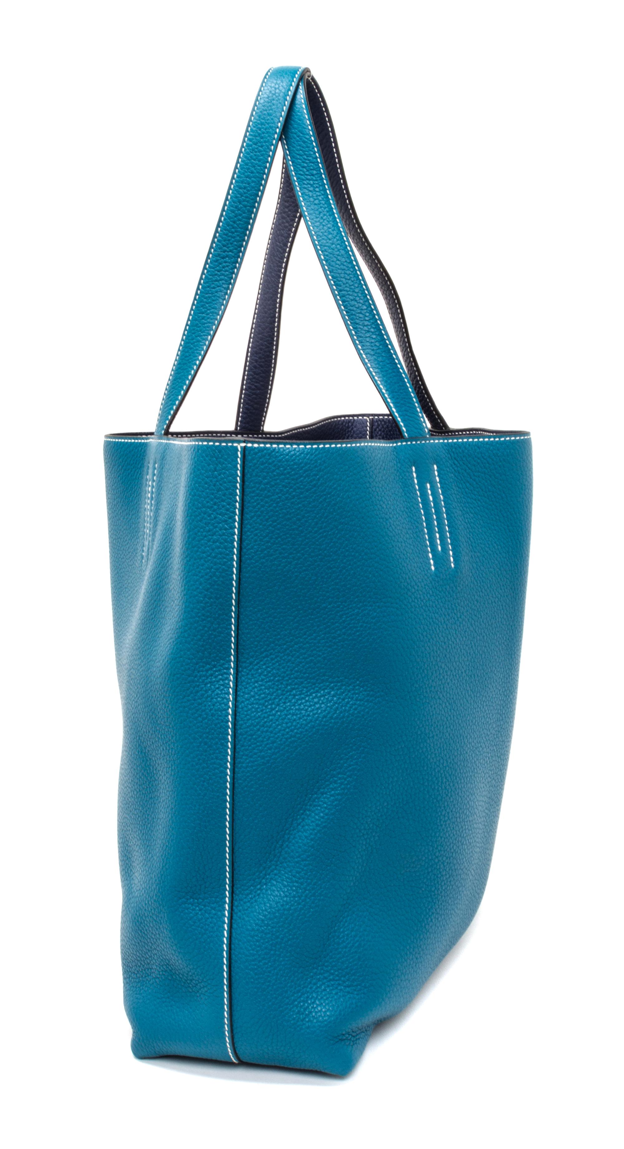 An Hermes Bleu Izmir/Bleu Sapphire 45cm Taurillon Clemence Double Sens Tote, 17.5" x 15.5" x 5".