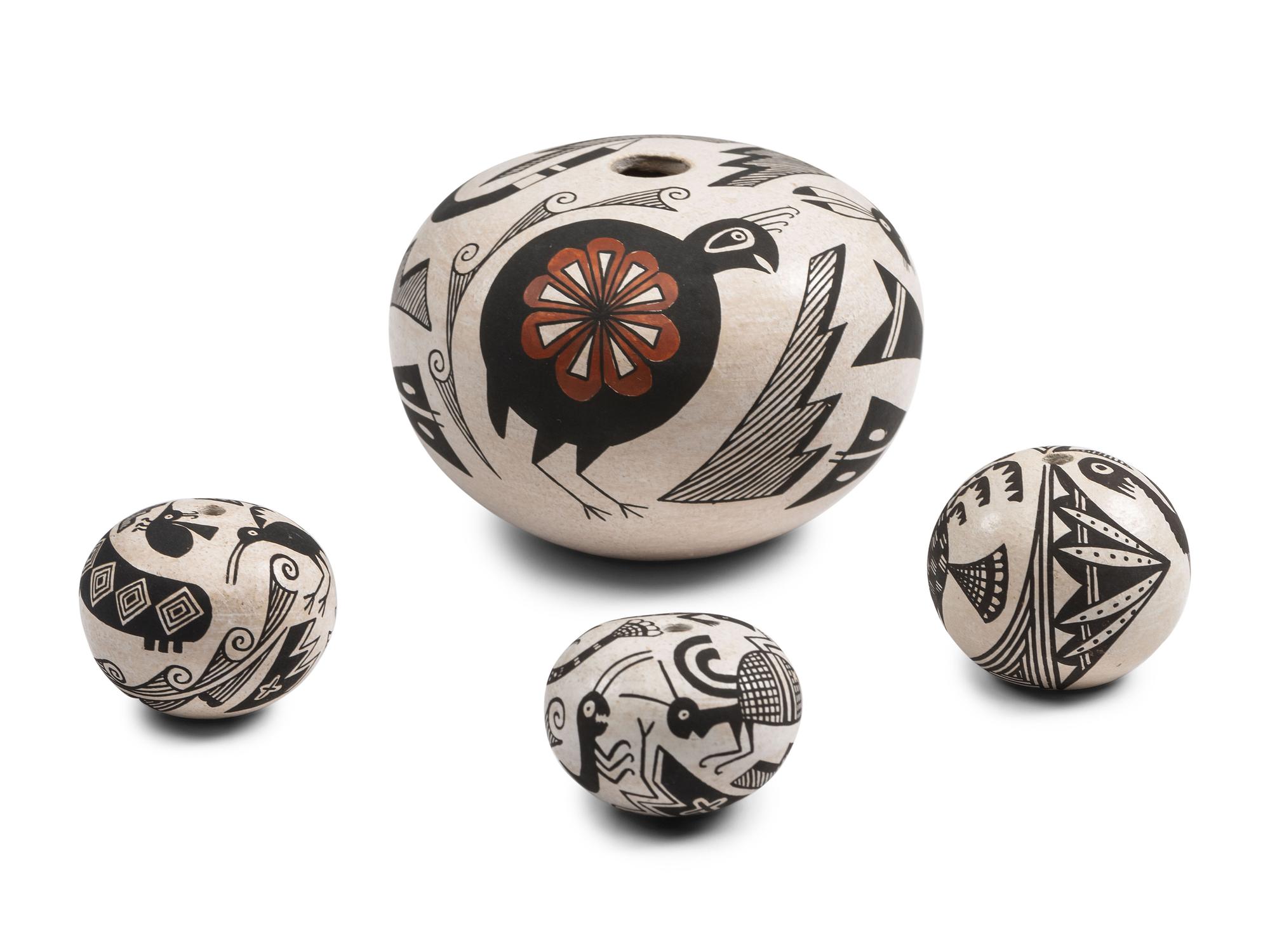 Mimbres-stye Pottery Seed Jars, with Animals