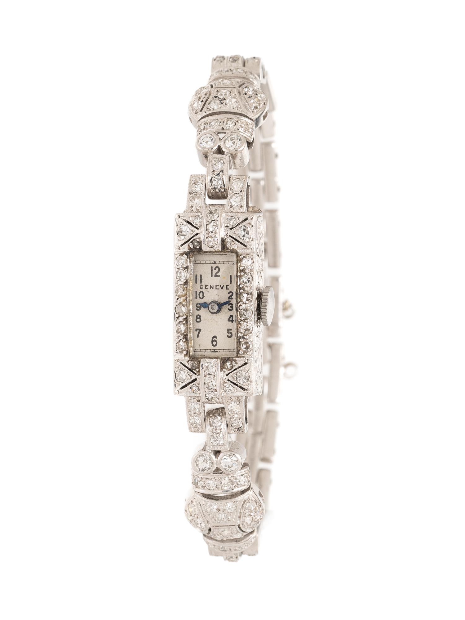 GENEVE, ART DECO, DIAMOND AND PLATINUM WATCH