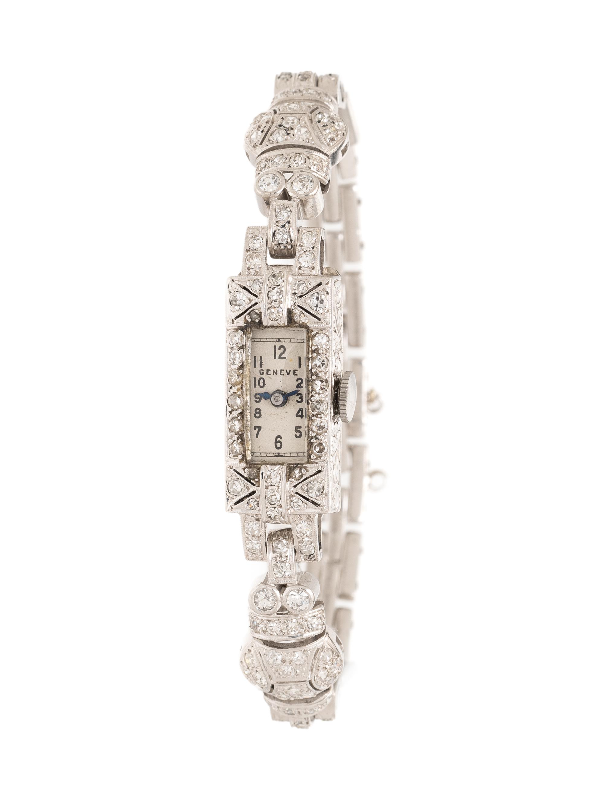 GENEVE, ART DECO, DIAMOND AND PLATINUM WATCH