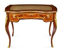 A Louis XV Style Gilt Bronze Mounted Marquetry Bureau Plat