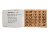 [BUSINESS - MUSIC]. Black and Brown Stamp Album . San Francisco, CA: Black & Brown Trading Stamp Corporation, [1969]. Promoting black-owned businesses.