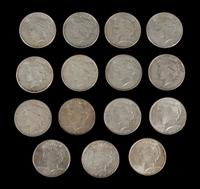 A Group of 15 United States Peace Silver Dollar Coins