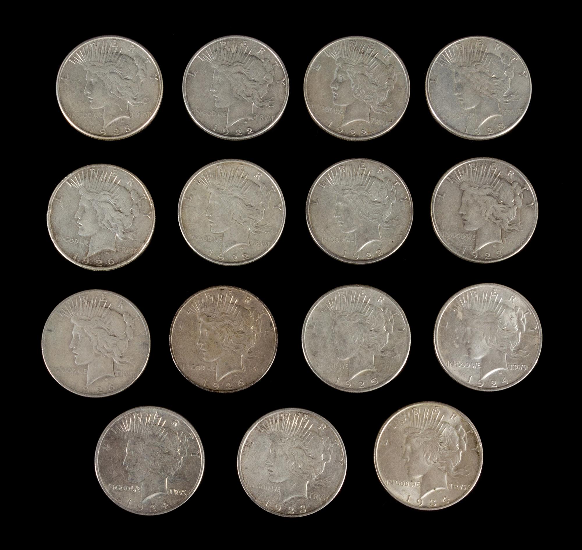 A Group of 15 United States Peace Silver Dollar Coins