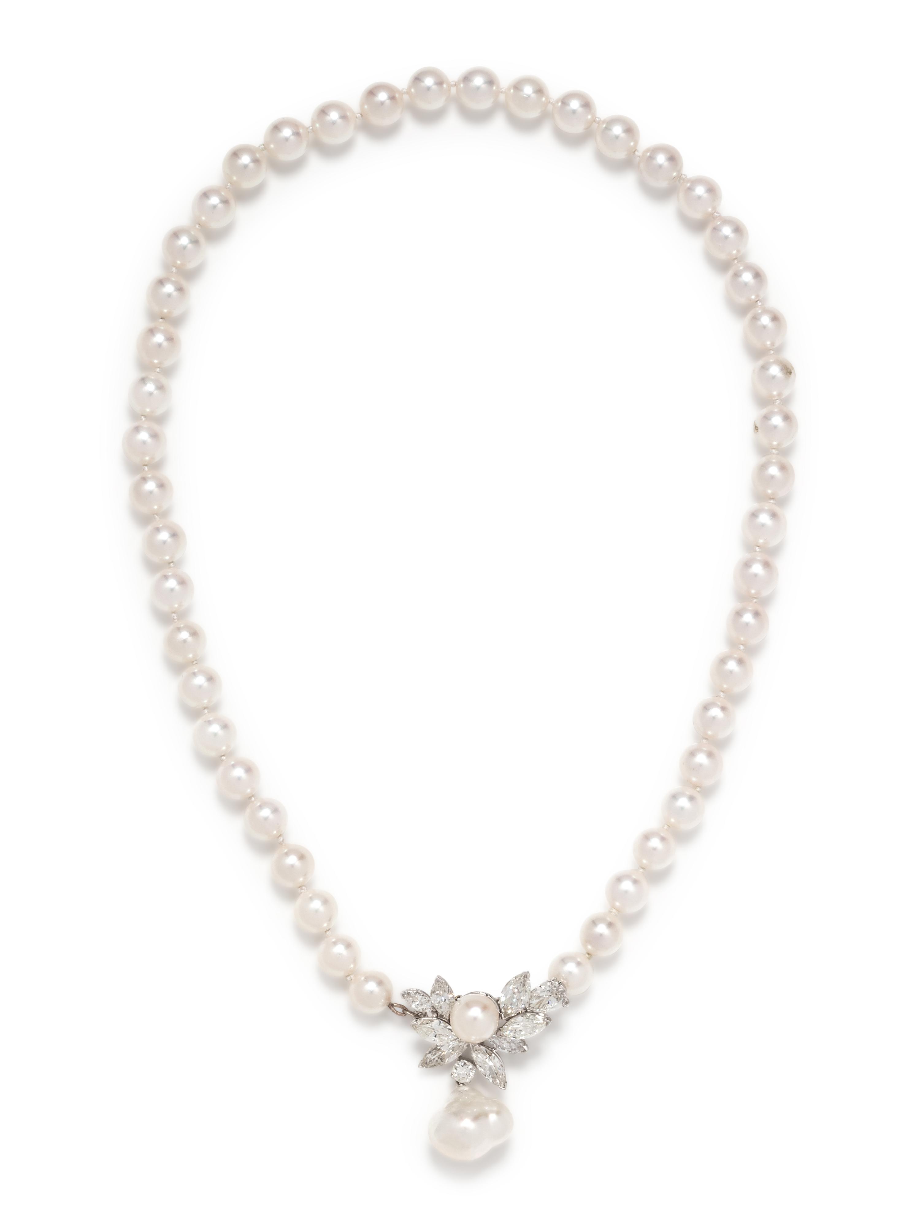 DIAMOND AND CULTURED PEARL NECKLACE